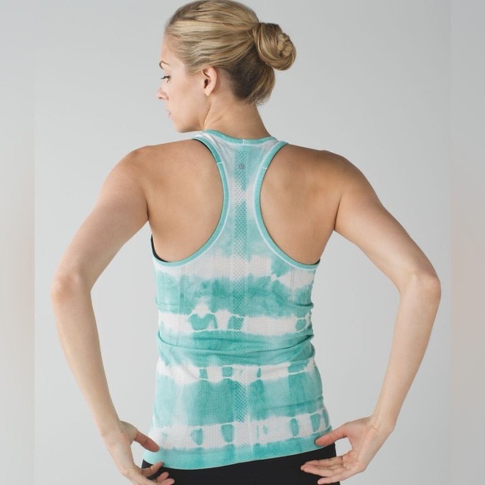 lululemon athletica Aqua and White Racerback Tank